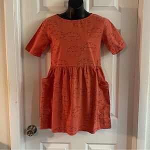 Bobo Choses girls 8/9y Terracotta/Red Chimp dress Cloud Print Spain sustainable